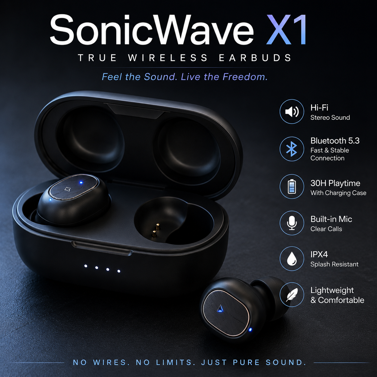 SonicWave X1 – True Wireless Earbuds